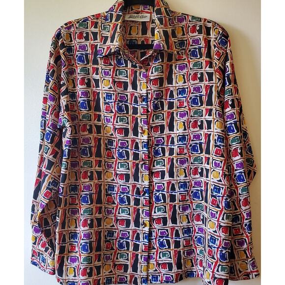 Vtg Yves St. Clair Long Sleeve Button Blouse Women's Size 12 Colorful Work - Picture 1 of 9